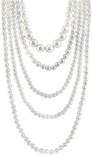 Pearl Necklace for Women Multi Long Strand Layered Pearl Necklaces Chunky Large White Faux Pearls Costume Jewelry Vintage Multistrand Necklace Stacked Strands for Women Flapper 1920s Style