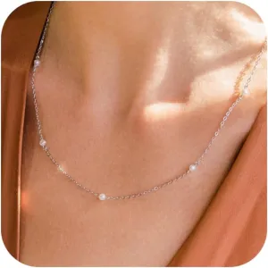 Pearl Necklaces for Women Dainty 14K Gold/Silver Plated Layered Pearl Necklace Simple Pearl Choker Necklaces Cute Single White Pearl Necklace Teen Gift Trendy Stuff Bridesmaid Gifts Wedding Jewelry