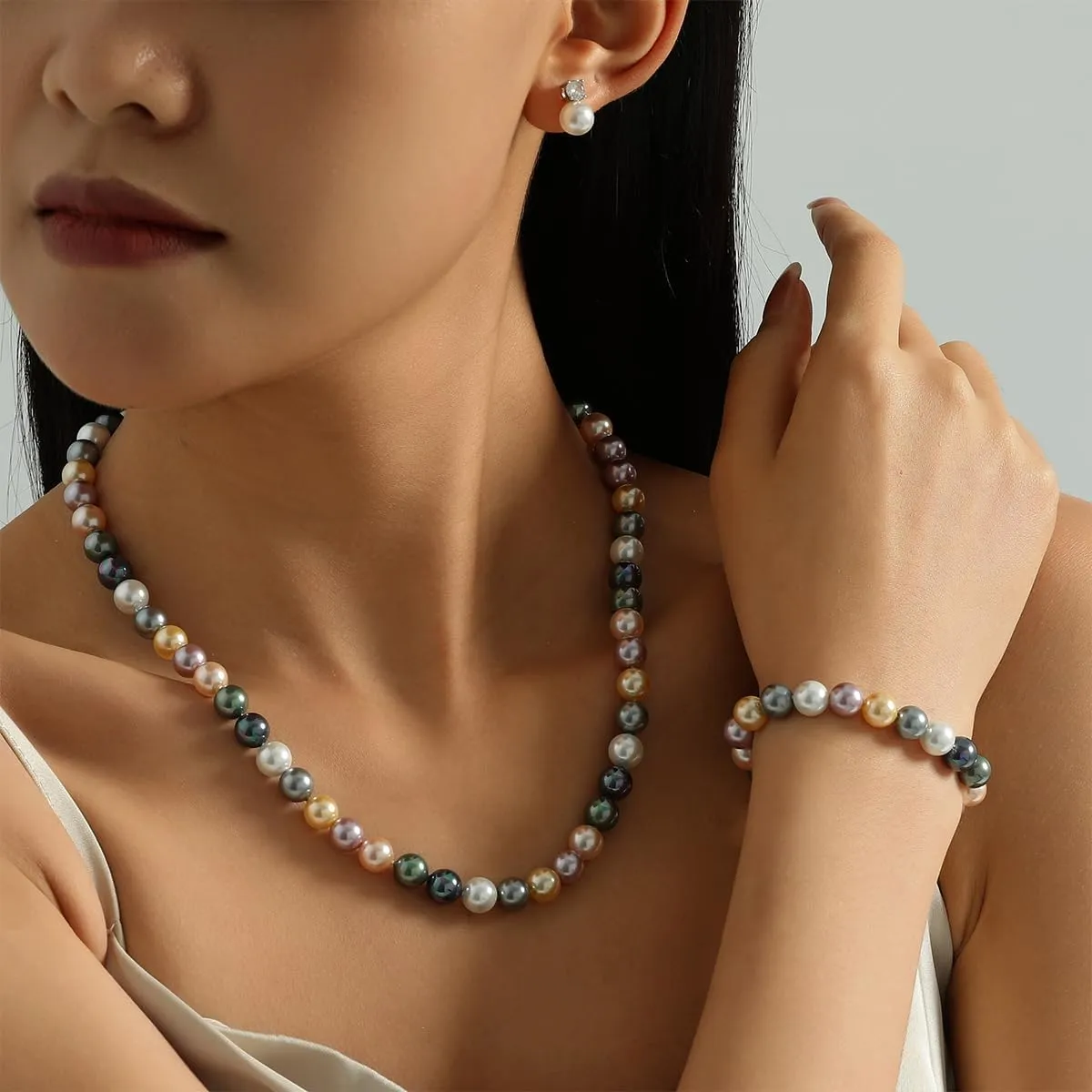 Pearl Necklaces for Women,8mm Pearl Necklace and Earring Bracelet Jewelry Set for Women Men Wedding Birthday Valentine Christmas Day Gifts