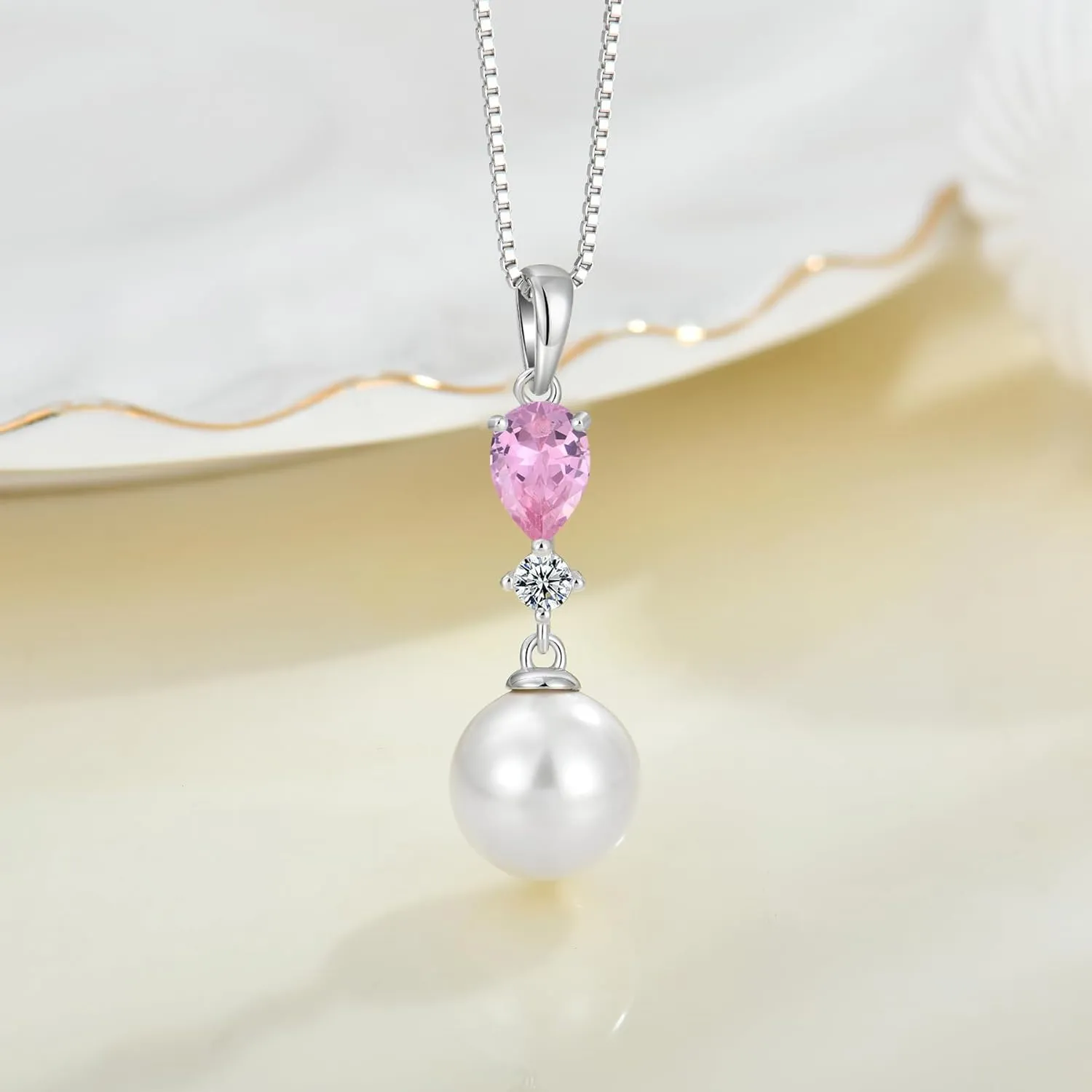 Pearl Pendant Necklaces for Women 925 Sterling Silver Pearls Birthstone Necklace Jewelry for Christmas Valentine's Day Mother's Day