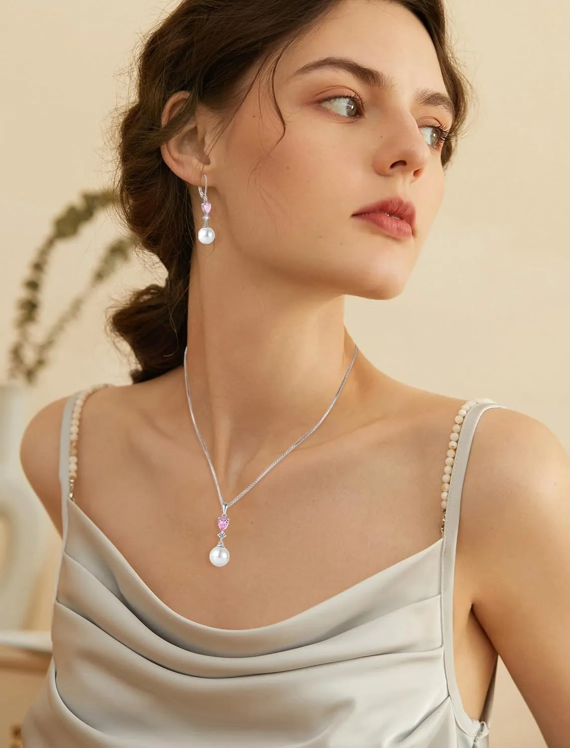 Pearl Pendant Necklaces for Women 925 Sterling Silver Pearls Birthstone Necklace Jewelry for Christmas Valentine's Day Mother's Day