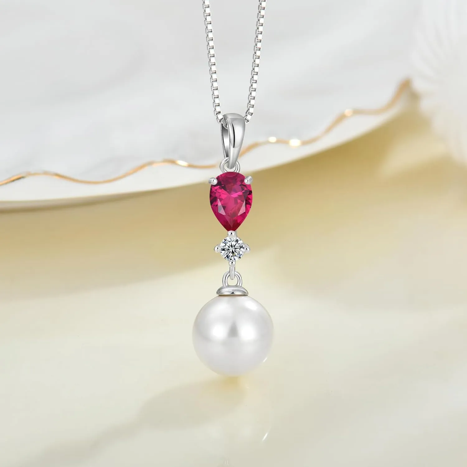 Pearl Pendant Necklaces for Women 925 Sterling Silver Pearls Birthstone Necklace Jewelry for Christmas Valentine's Day Mother's Day