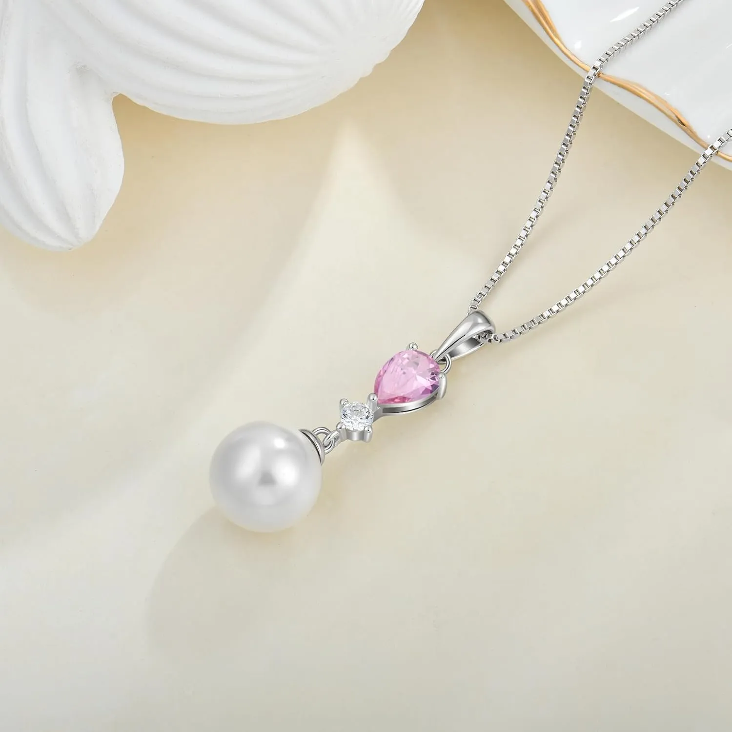 Pearl Pendant Necklaces for Women 925 Sterling Silver Pearls Birthstone Necklace Jewelry for Christmas Valentine's Day Mother's Day