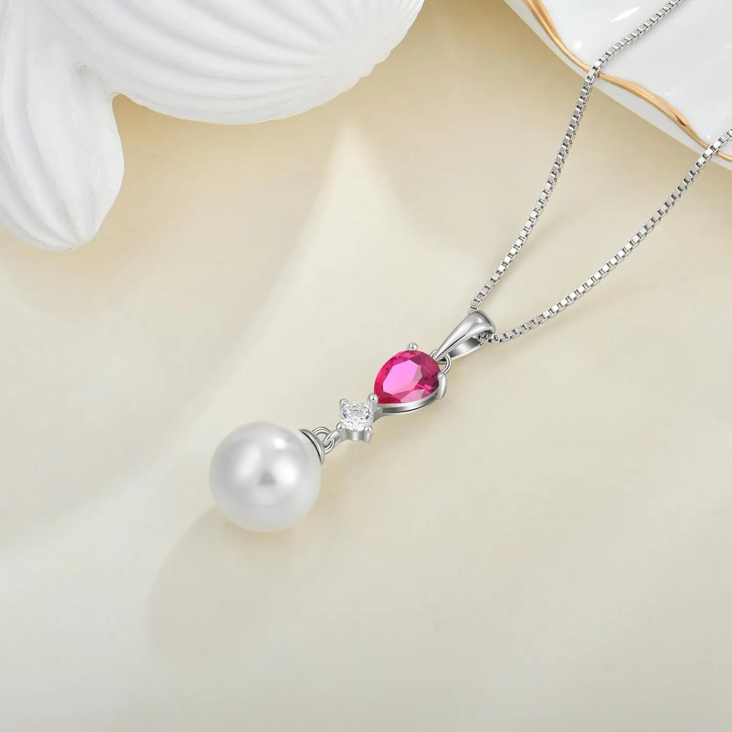 Pearl Pendant Necklaces for Women 925 Sterling Silver Pearls Birthstone Necklace Jewelry for Christmas Valentine's Day Mother's Day