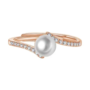 Pearl Proposal Ring Inlaid Zircon Wedding Band for Bride Simulated Diamond Engagement Ring Woman Adjustable Rings (Rose Gold, One Size)