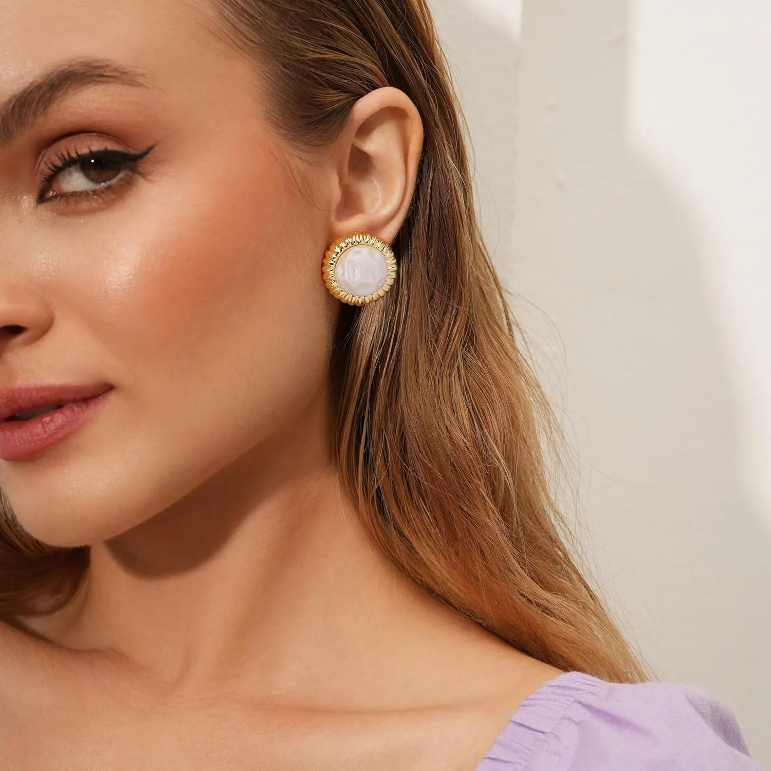 Pearl Stud Earrings, 14K Gold plated Large Pearl Earrings Gold Stud Earrings Handpicked Freshwater Cultured Hypoallergenic Large Pearl Earrings Jewelry Gifts for Her - AAA  Quality