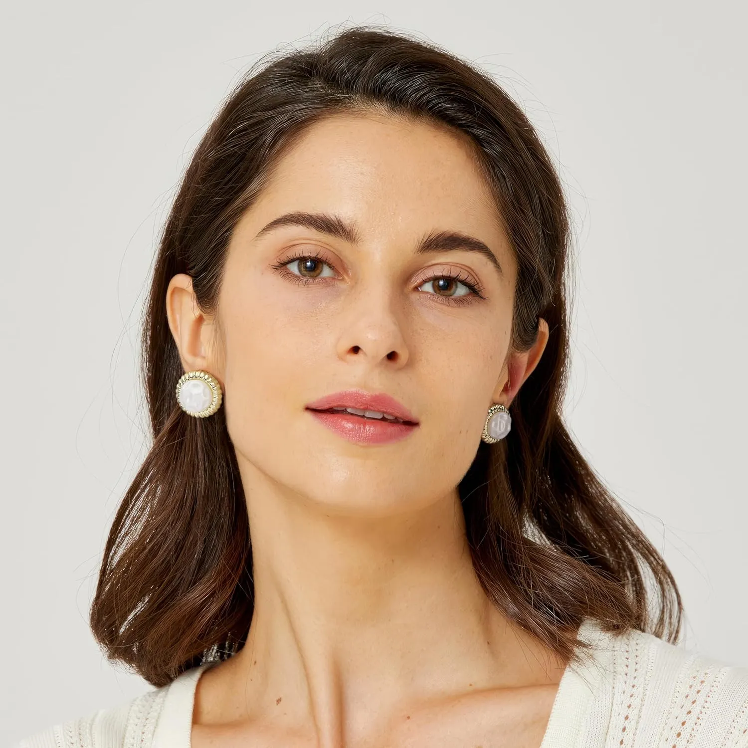 Pearl Stud Earrings, 14K Gold plated Large Pearl Earrings Gold Stud Earrings Handpicked Freshwater Cultured Hypoallergenic Large Pearl Earrings Jewelry Gifts for Her - AAA  Quality