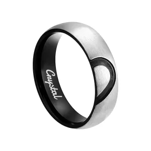 Personalized Matching Rings for Couples Personalized Couples Rings Set for Him and Her Half Heart Rings Custom Free Engraving Engagement Rings Jewelry Gifts for Couples Women Men (Black)