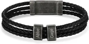 Personalized Mens Leather Bracelet Braid Leather Bracelet for Men Engraved 2-5 Names Gifts for Dad Grandpa Boyfriend Son (Style 1)