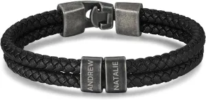 Personalized Mens Leather Bracelet Braid Leather Bracelet for Men Engraved 2-5 Names Gifts for Dad Grandpa Boyfriend Son (Style 3)