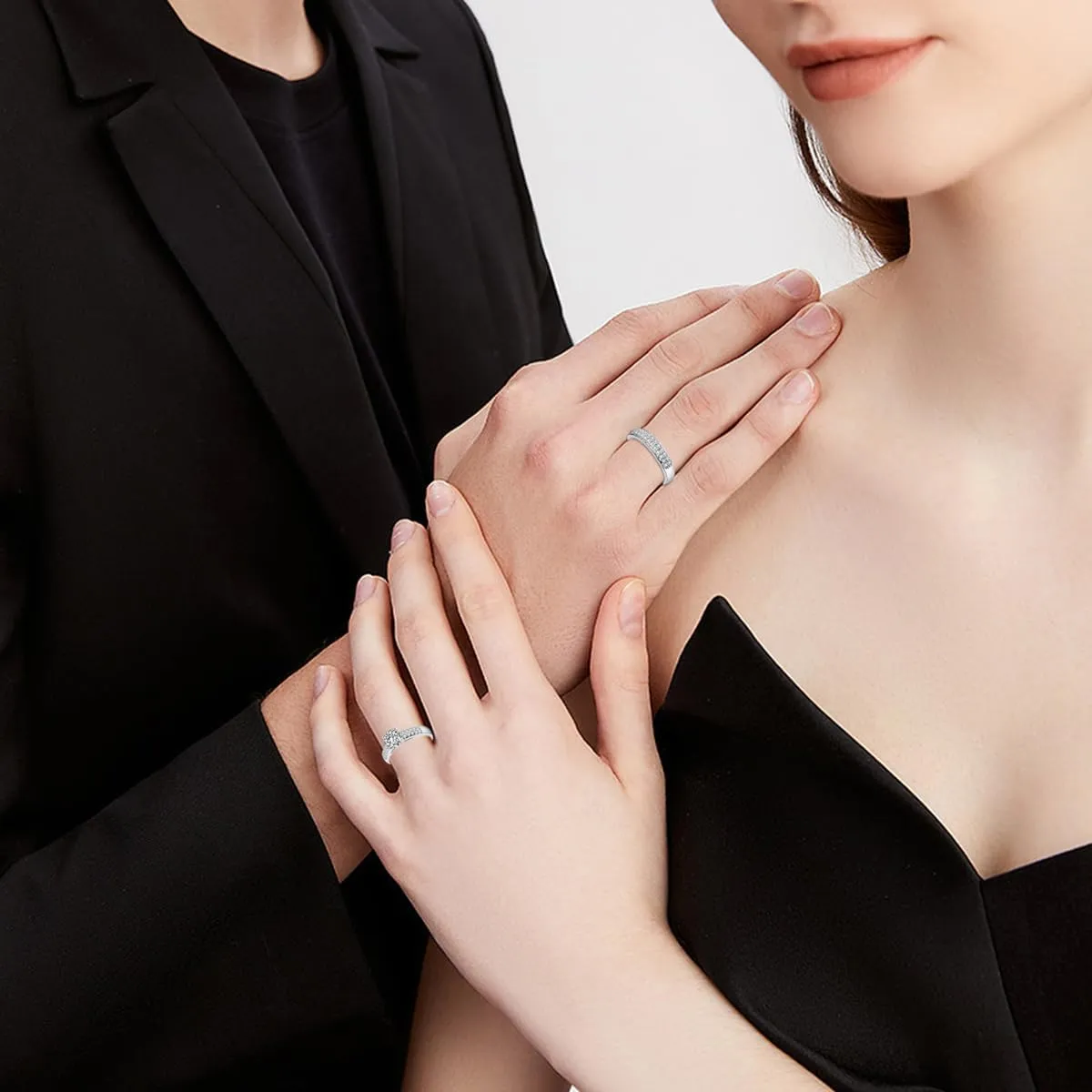 Personalized Promise Rings for Couples 925 Sterling Silver/Solid Gold 10K/14K/18K Custom Engraved Text Birthstone Moissanite Diamond Engagement Rings for Couples