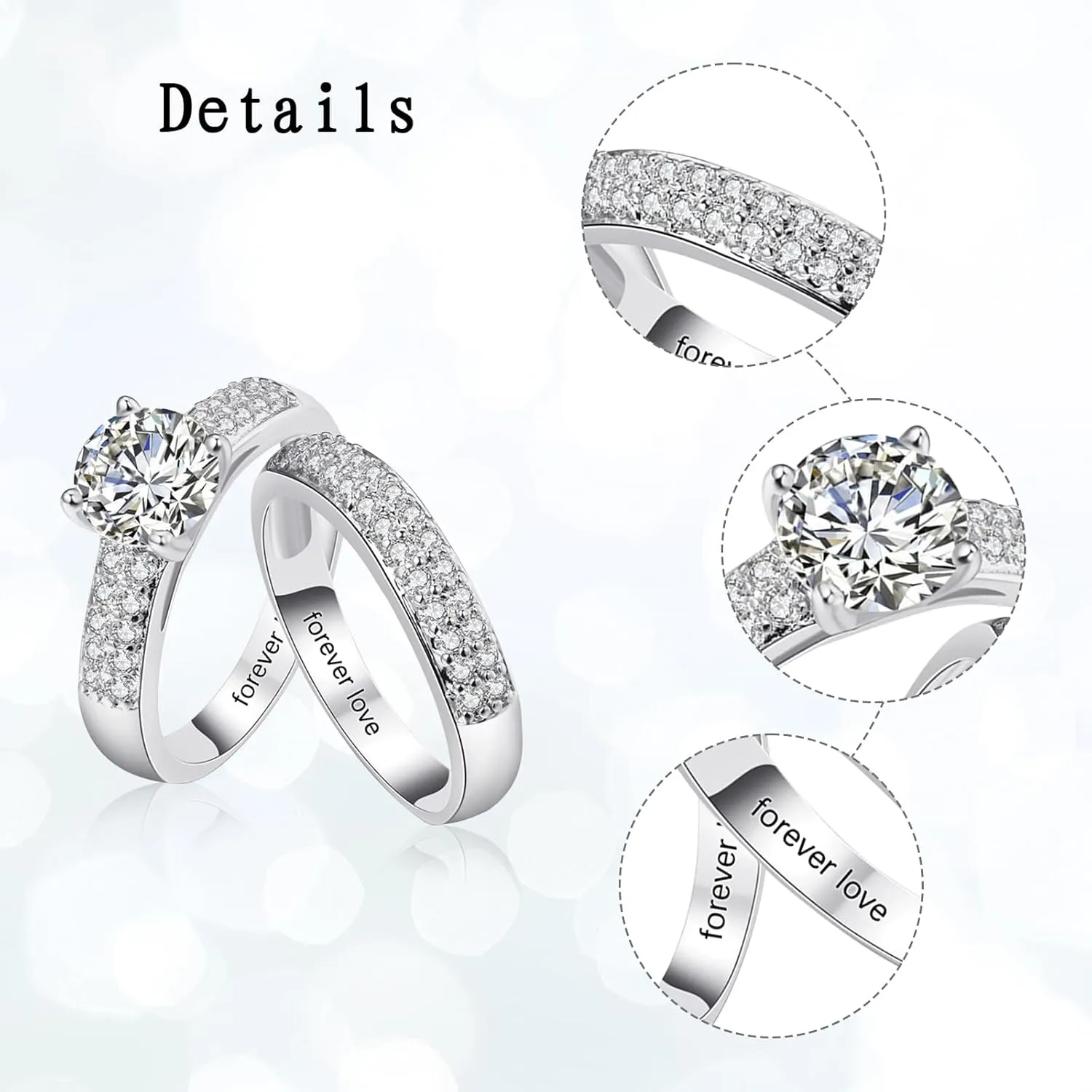 Personalized Promise Rings for Couples 925 Sterling Silver/Solid Gold 10K/14K/18K Custom Engraved Text Birthstone Moissanite Diamond Engagement Rings for Couples