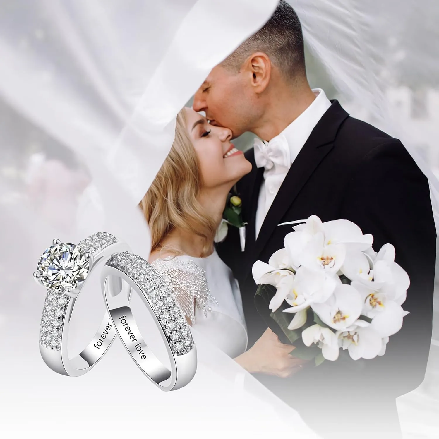 Personalized Promise Rings for Couples 925 Sterling Silver/Solid Gold 10K/14K/18K Custom Engraved Text Birthstone Moissanite Diamond Engagement Rings for Couples