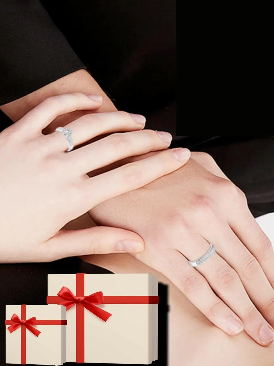 Personalized Promise Rings for Couples 925 Sterling Silver/Solid Gold 10K/14K/18K Custom Engraved Text Birthstone Moissanite Diamond Engagement Rings for Couples