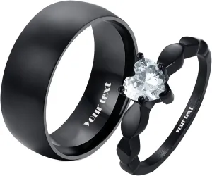 Personalized Promise Rings for Couples Custom Couples Rings for Him and Her 2 PCS Matching Rings for Couples Wedding Band Engagement Rings for Women Men