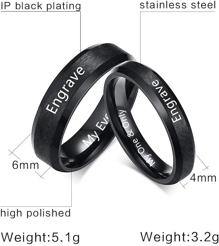 Personalized Promise Rings for Couples  Custom Engraved Stainless Steel Matching Rings Set Promise Ring for Him & Her 2PCS Couple Rings