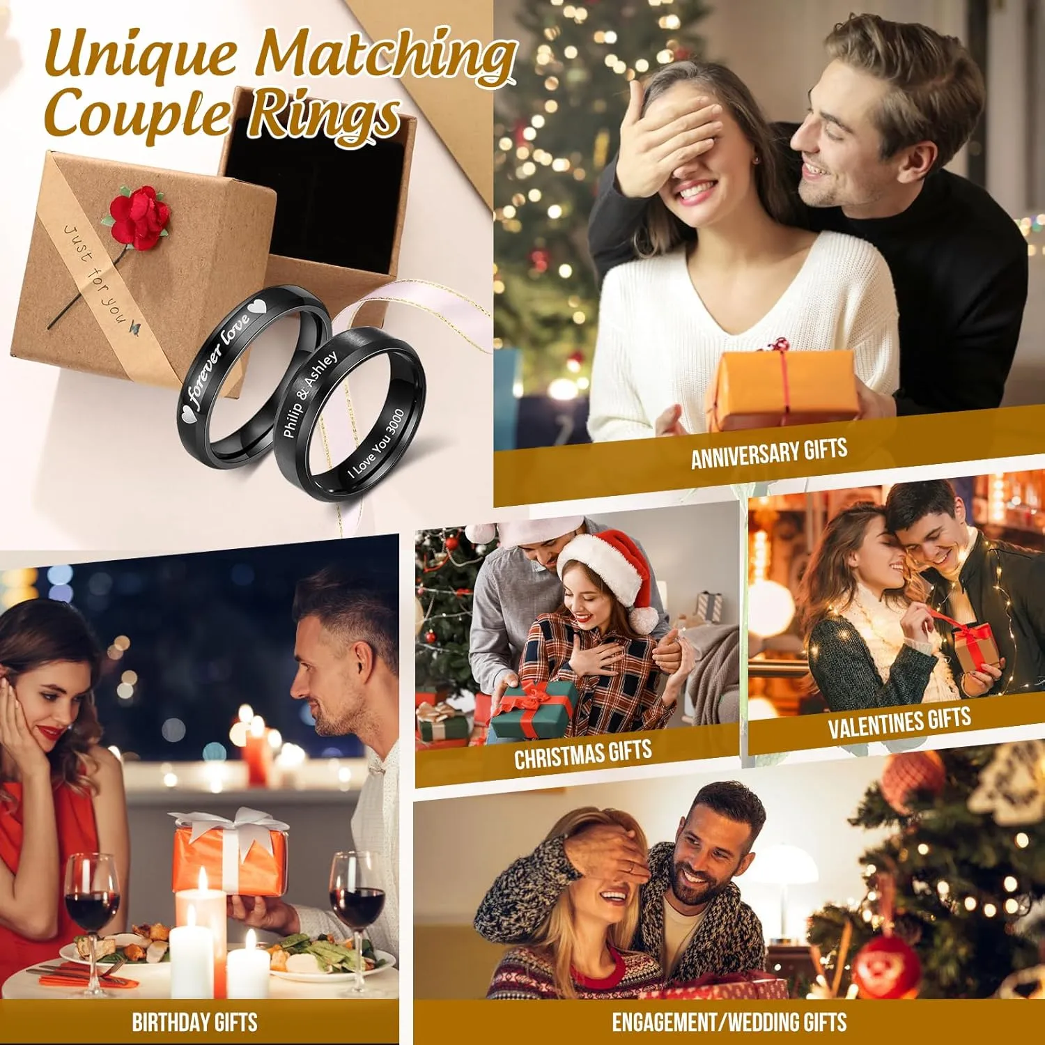 Personalized Promise Rings for Couples  Custom Engraved Stainless Steel Matching Rings Set Promise Ring for Him & Her 2PCS Couple Rings