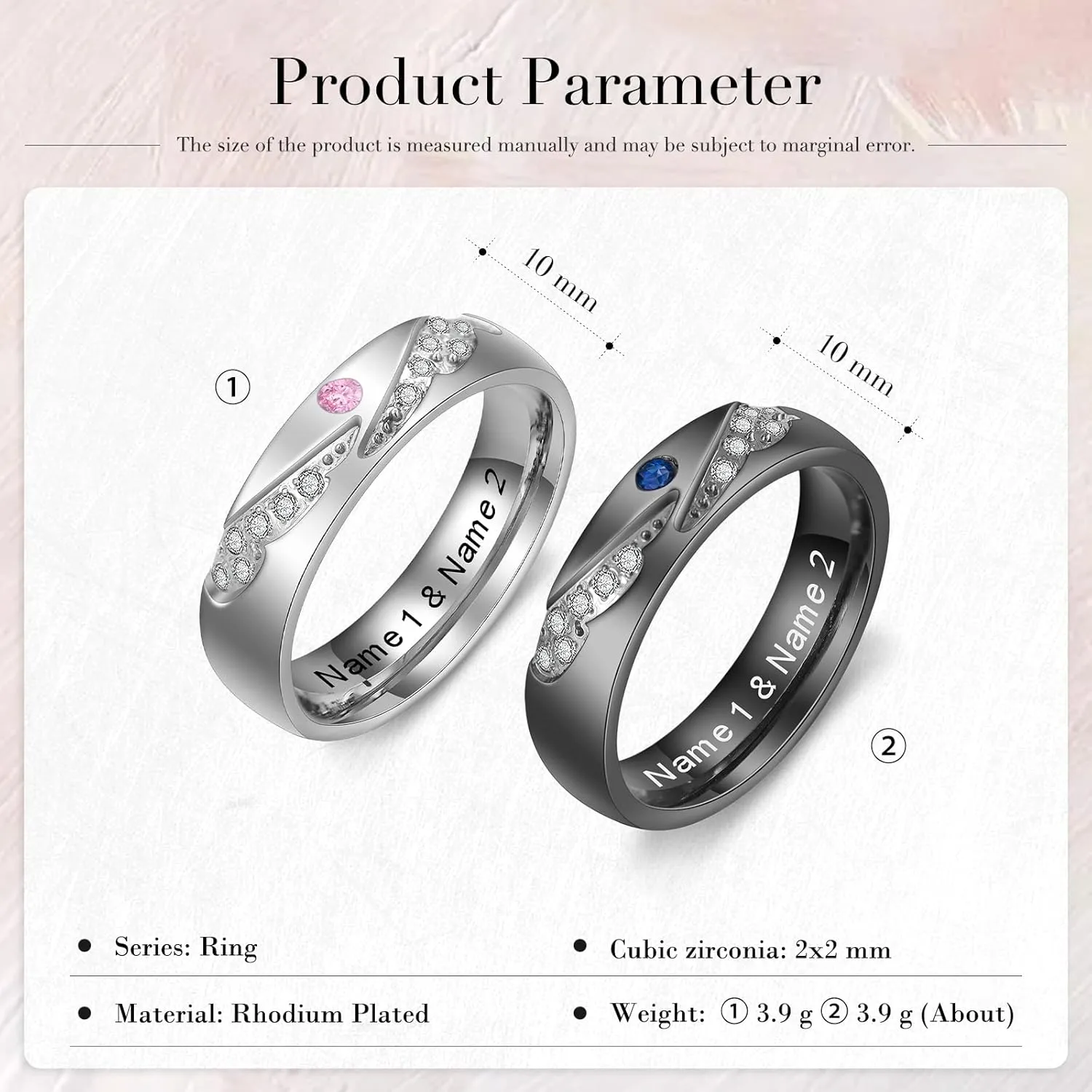 Personalized Promise Rings for Couples Custom Name Matching Couple Rings with Birthstone Engraved Name Engagement Ring Anniversary Birthday Gifts for Him Her