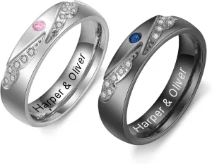 Personalized Promise Rings for Couples Custom Name Matching Couple Rings with Birthstone Engraved Name Engagement Ring Anniversary Birthday Gifts for Him Her