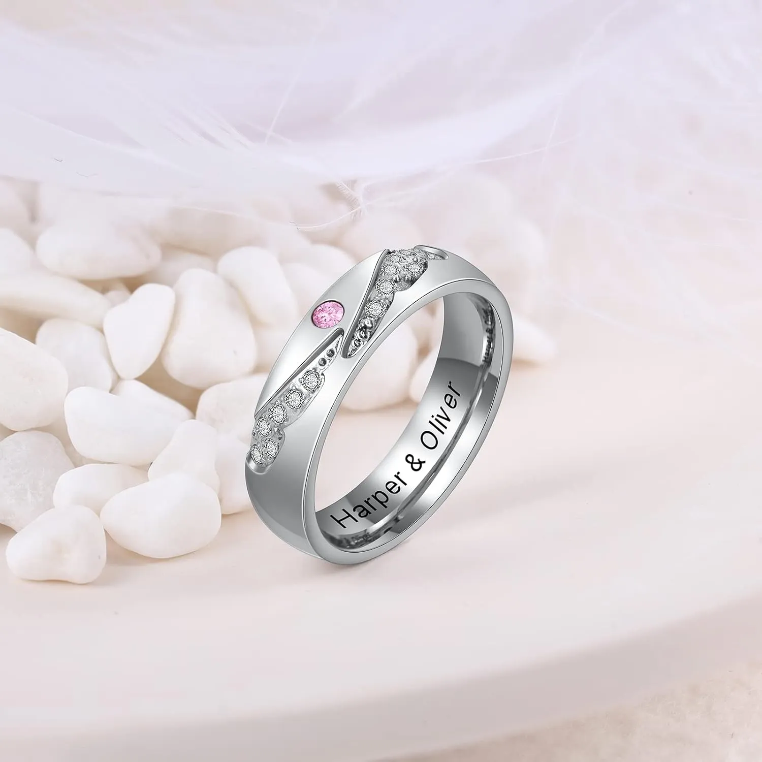 Personalized Promise Rings for Couples Custom Name Matching Couple Rings with Birthstone Engraved Name Engagement Ring Anniversary Birthday Gifts for Him Her