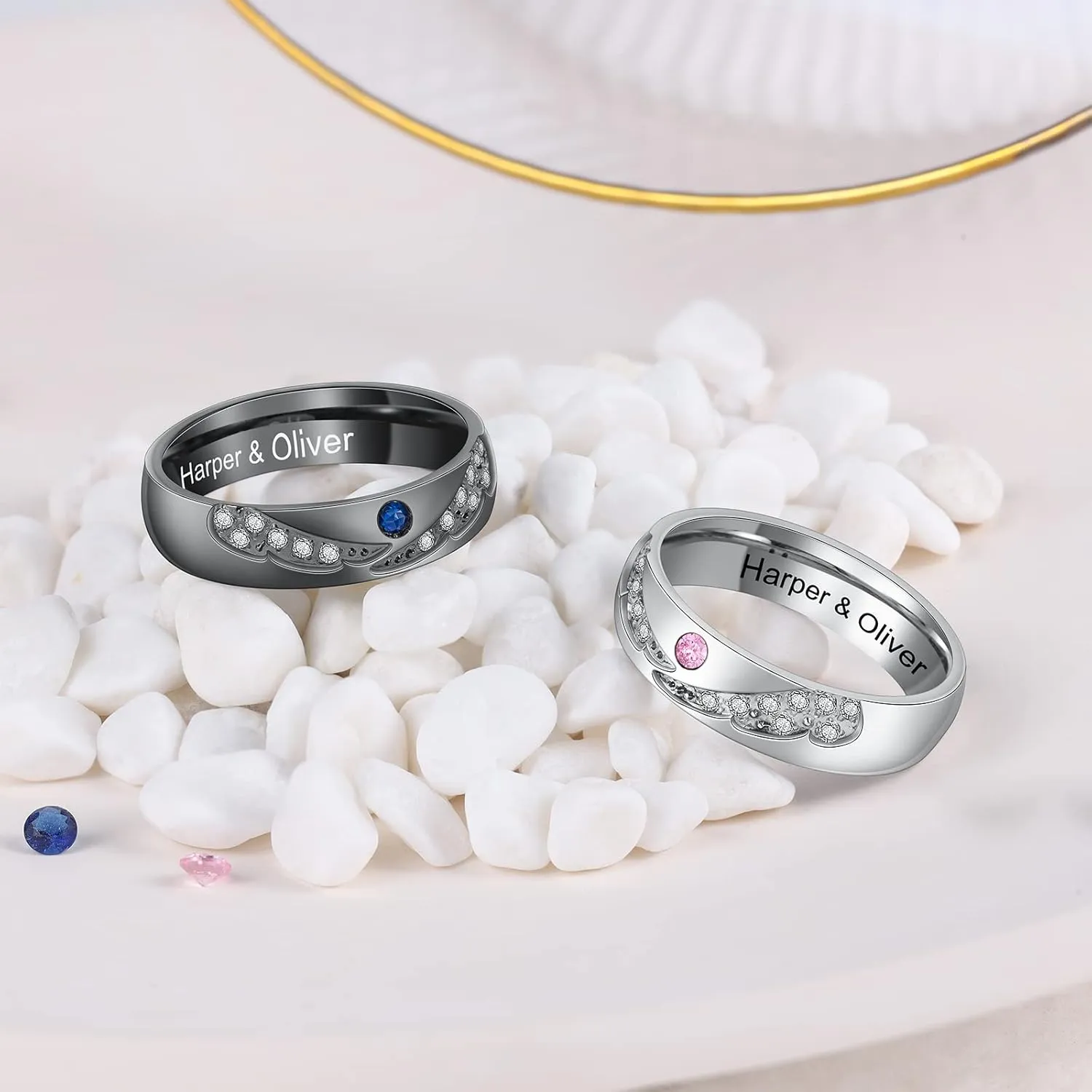 Personalized Promise Rings for Couples Custom Name Matching Couple Rings with Birthstone Engraved Name Engagement Ring Anniversary Birthday Gifts for Him Her