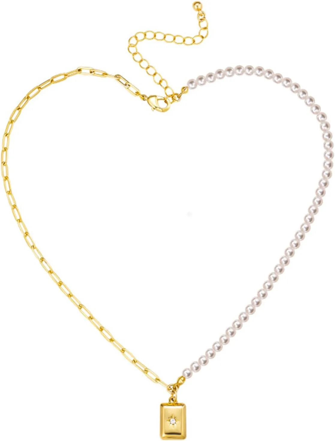 Planch Pearl Paperclip Necklace 14k Gold Plated Pendant Trendy Vintage Link Chain Jewelry Gift Women