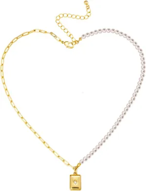 Planch Pearl Paperclip Necklace 14k Gold Plated Pendant Trendy Vintage Link Chain Jewelry Gift Women
