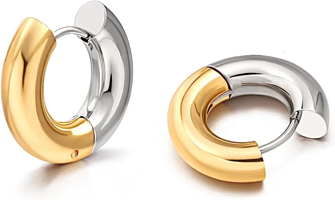 POTESSA Two Tone Earrings for Women Gold and Silver Hoop Small Huggie Hoop Earrings for Women