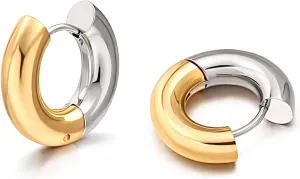 POTESSA Two Tone Earrings for Women Gold and Silver Hoop Small Huggie Hoop Earrings for Women