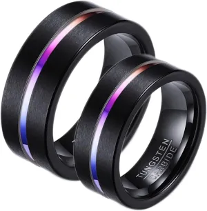 Promise Rings Customize Engagement Rings Men and Women,Couple Rings Tungsten 8MM Black Ring with Brushed Round Rings Couple