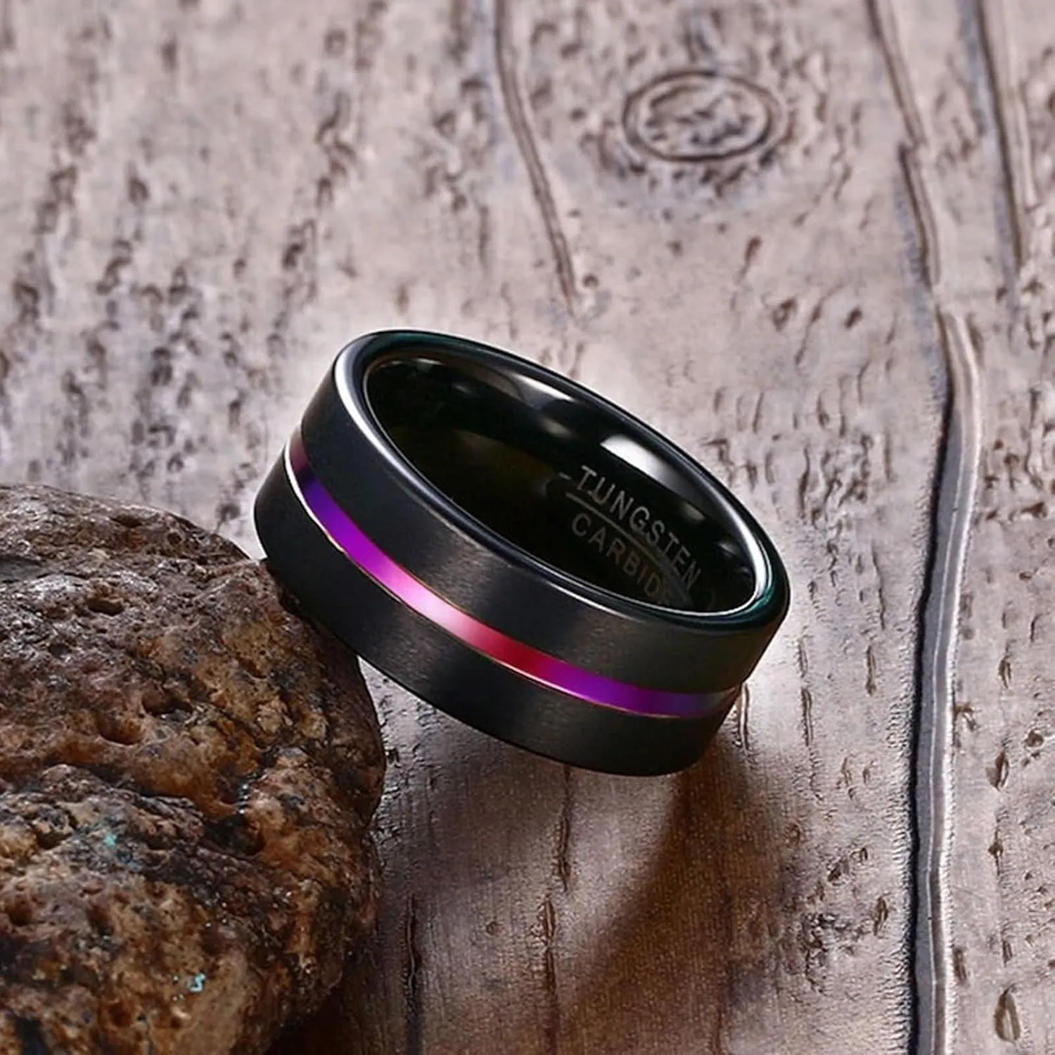 Promise Rings Customize Engagement Rings Men and Women,Couple Rings Tungsten 8MM Black Ring with Brushed Round Rings Couple