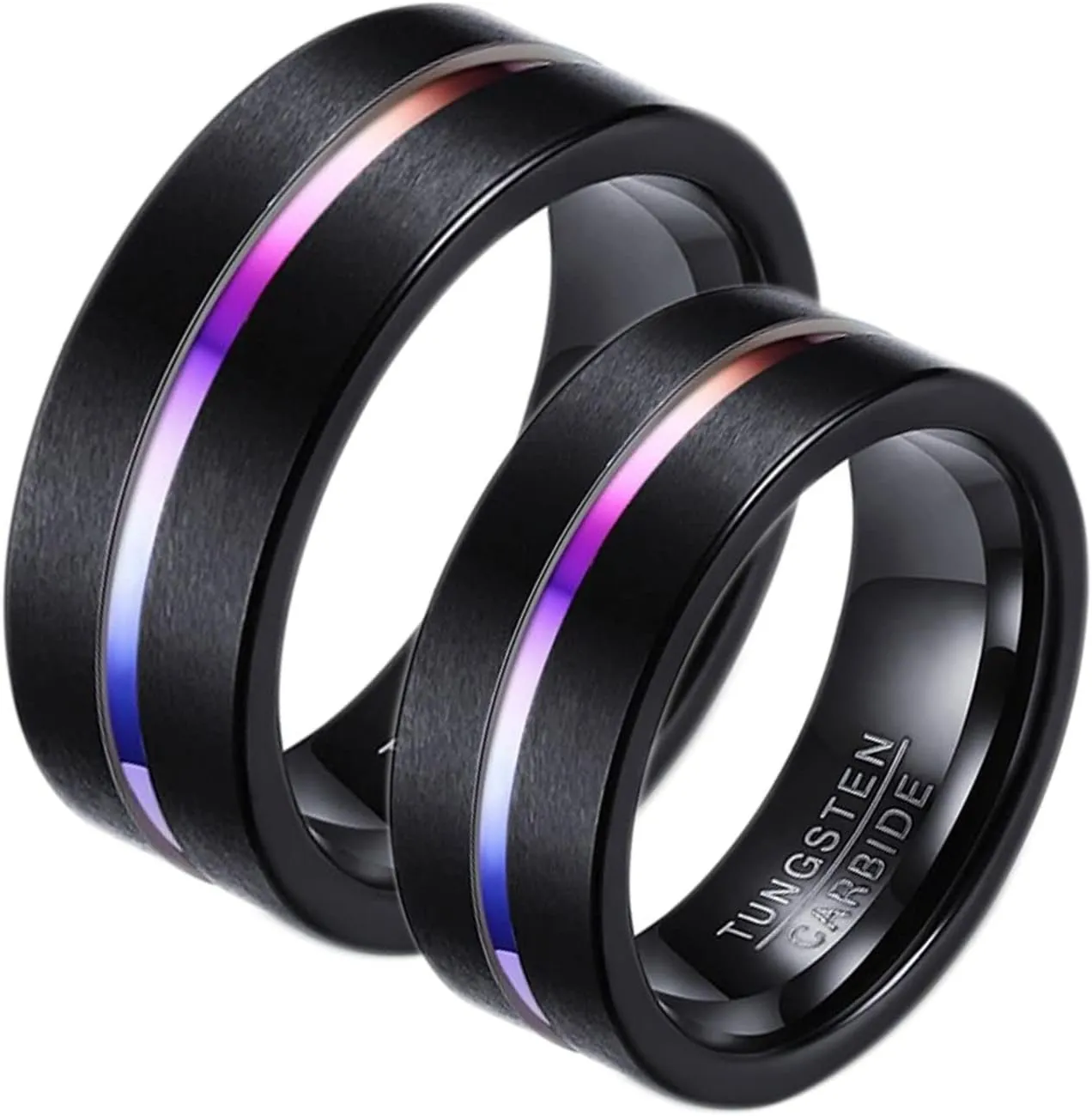 Promise Rings Customize Engagement Rings Men and Women,Couple Rings Tungsten 8MM Black Ring with Brushed Round Rings Couple
