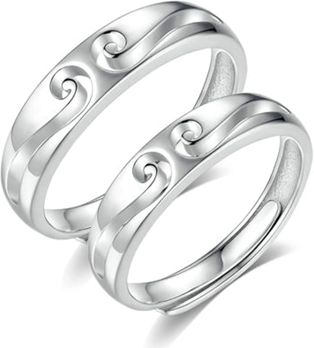 Promise Rings for Him and Her, Adjustable Rings Sterling Silver with Silver You are My King/Queen Couple Adjustable Band Jewelry Gift