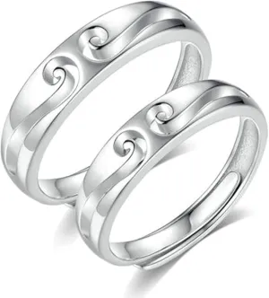 Promise Rings for Him and Her, Adjustable Rings Sterling Silver with Silver You are My King/Queen Couple Adjustable Band Jewelry Gift