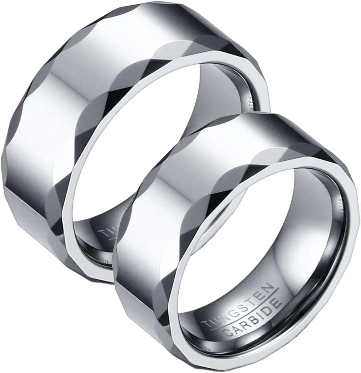 Promise Rings for Men, Tungsten Wedding Rings for Men 2PCS 8mm Silver Ring Multi-Faceted Edge Size Women 6 Men 7 for Couple Fathers Day Jewelry