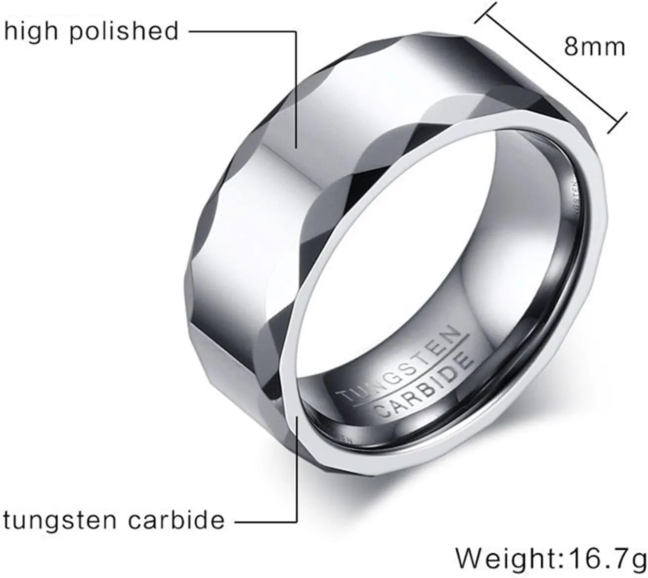 Promise Rings for Men, Tungsten Wedding Rings for Men 2PCS 8mm Silver Ring Multi-Faceted Edge Size Women 6 Men 7 for Couple Fathers Day Jewelry
