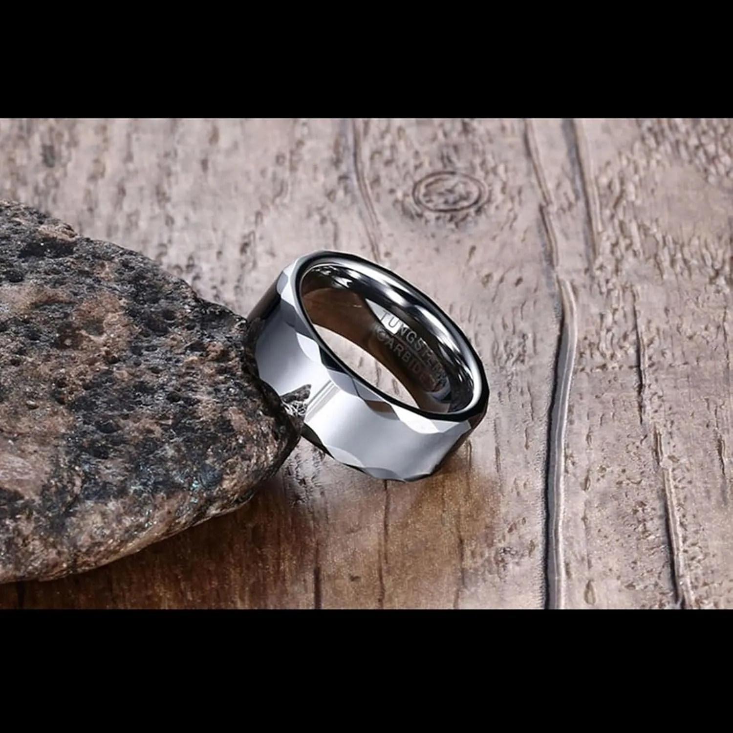 Promise Rings for Men, Tungsten Wedding Rings for Men 2PCS 8mm Silver Ring Multi-Faceted Edge Size Women 6 Men 7 for Couple Fathers Day Jewelry