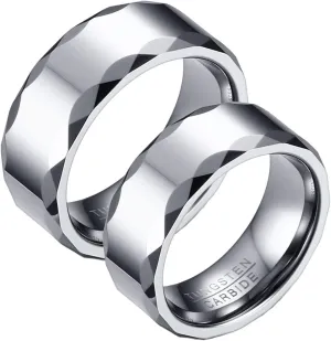 Promise Rings for Men, Tungsten Wedding Rings for Men 2PCS 8mm Silver Ring Multi-Faceted Edge Size Women 6 Men 7 for Couple Fathers Day Jewelry