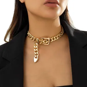 Punk Belt Buckle Choker Necklace Gold Cuban Chunky Choker Necklace Vintage Heavy Metal Thick Chain Short Necklace for Womens