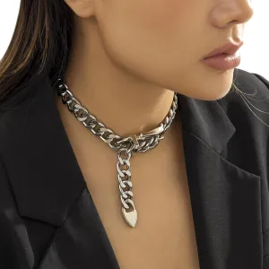 Punk Belt Buckle Choker Necklace Silver Cuban Chunky Choker Necklace Vintage Heavy Metal Thick Chain Short Necklace for Women