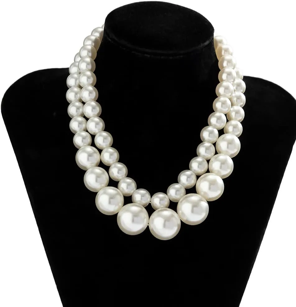 Retro Layered Large Pearl Choker Necklace Exaggerated Big Pearl Necklaces for Women Chunky Pearl Statement Bride Wedding Jewelry Gifts