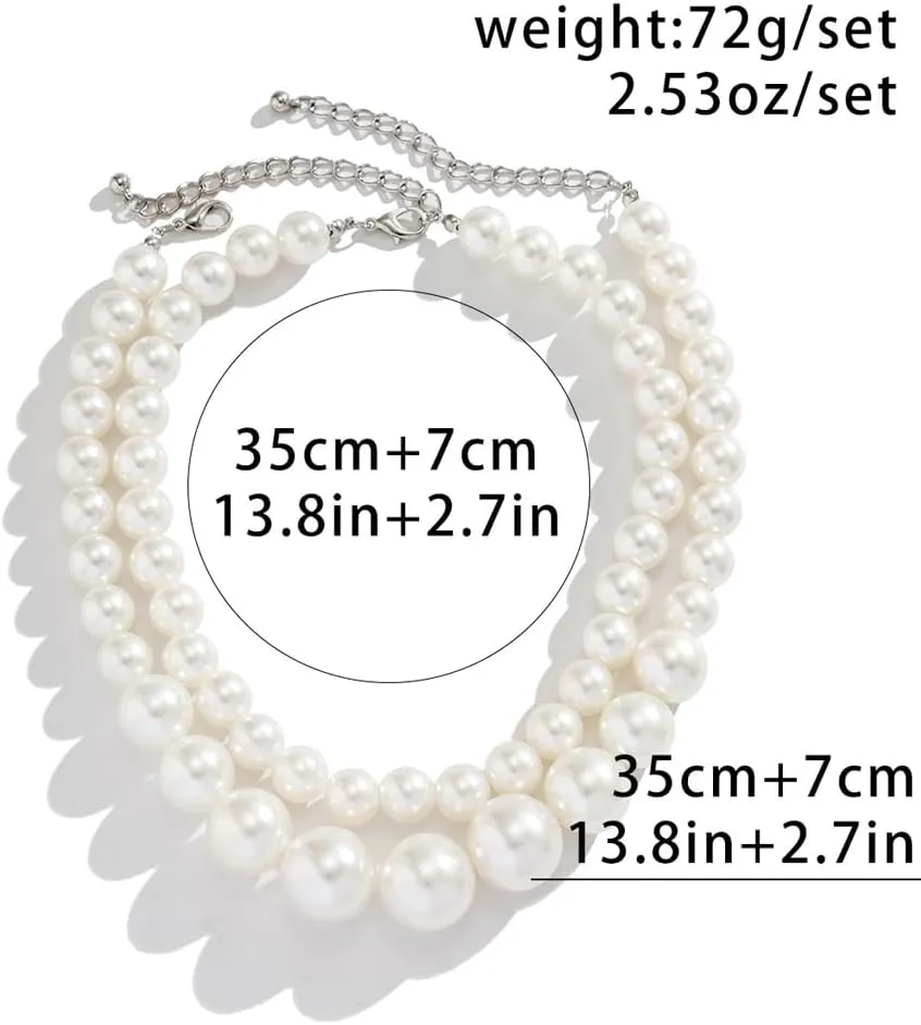 Retro Layered Large Pearl Choker Necklace Exaggerated Big Pearl Necklaces for Women Chunky Pearl Statement Bride Wedding Jewelry Gifts