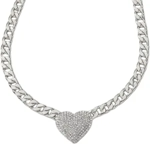 Rhinestone Heart Choker Necklaces for Women,Chunky Gold Cuban Chain Collar Necklace Sparkly Crystal Love Necklace,Charm Wedding Jewerly Accessories