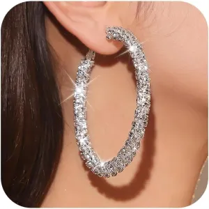 Rhinestone Hoop Earrings for Women Big Gold Silver Hoop Earrings Large Glitter Sparkly Hoops Earring Trendy Prom Wedding Formal Jewelry Gifts 2025