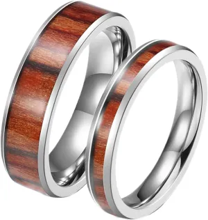 Ring for Men Wedding, Stainless Steel Rings for Men 2PCS Titanium 6mm 4mm Silver Ring Inlay Wood Size Women 6 Men 7 for Couple Mother's Day Jewelry