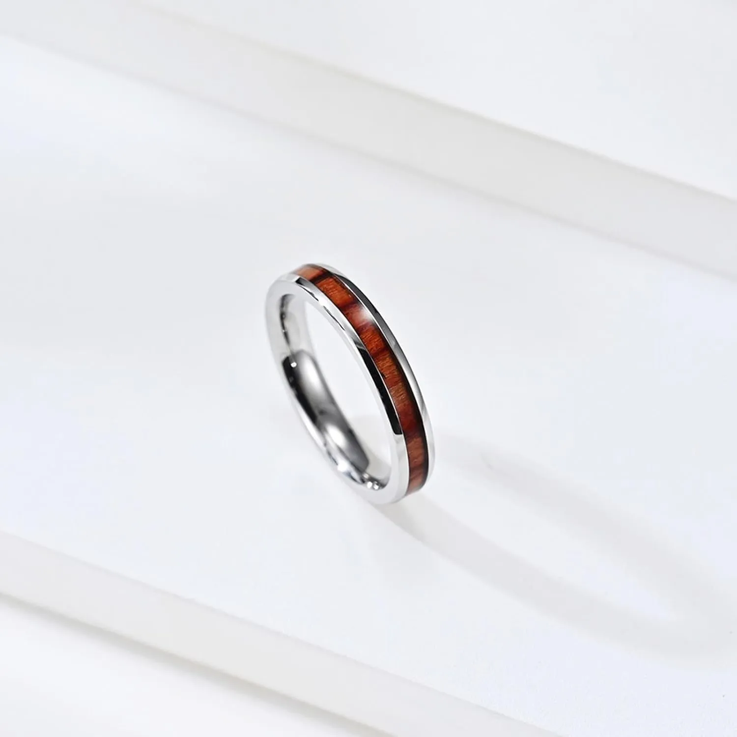 Ring for Men Wedding, Stainless Steel Rings for Men 2PCS Titanium 6mm 4mm Silver Ring Inlay Wood Size Women 6 Men 7 for Couple Mother's Day Jewelry