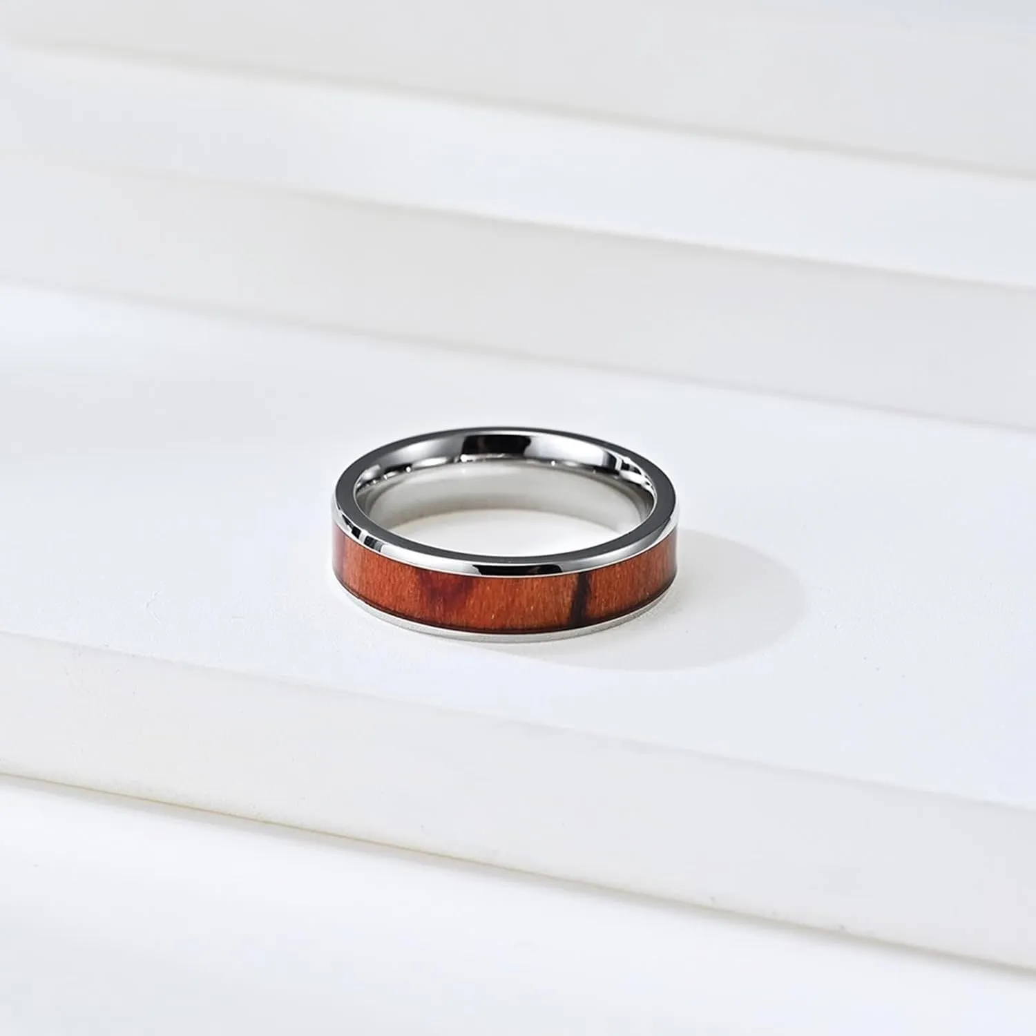 Ring for Men Wedding, Stainless Steel Rings for Men 2PCS Titanium 6mm 4mm Silver Ring Inlay Wood Size Women 6 Men 7 for Couple Mother's Day Jewelry
