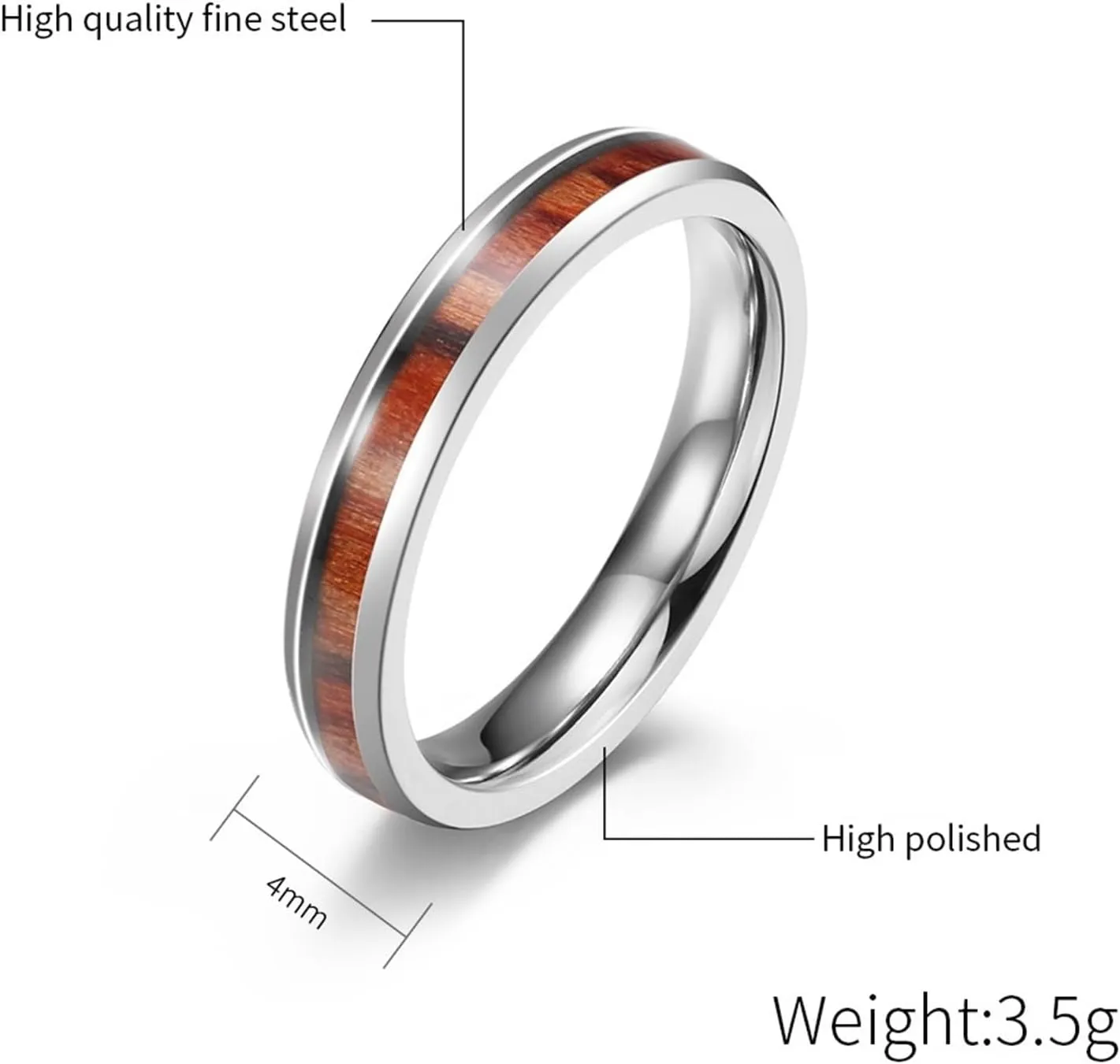 Ring for Men Wedding, Stainless Steel Rings for Men 2PCS Titanium 6mm 4mm Silver Ring Inlay Wood Size Women 6 Men 7 for Couple Mother's Day Jewelry