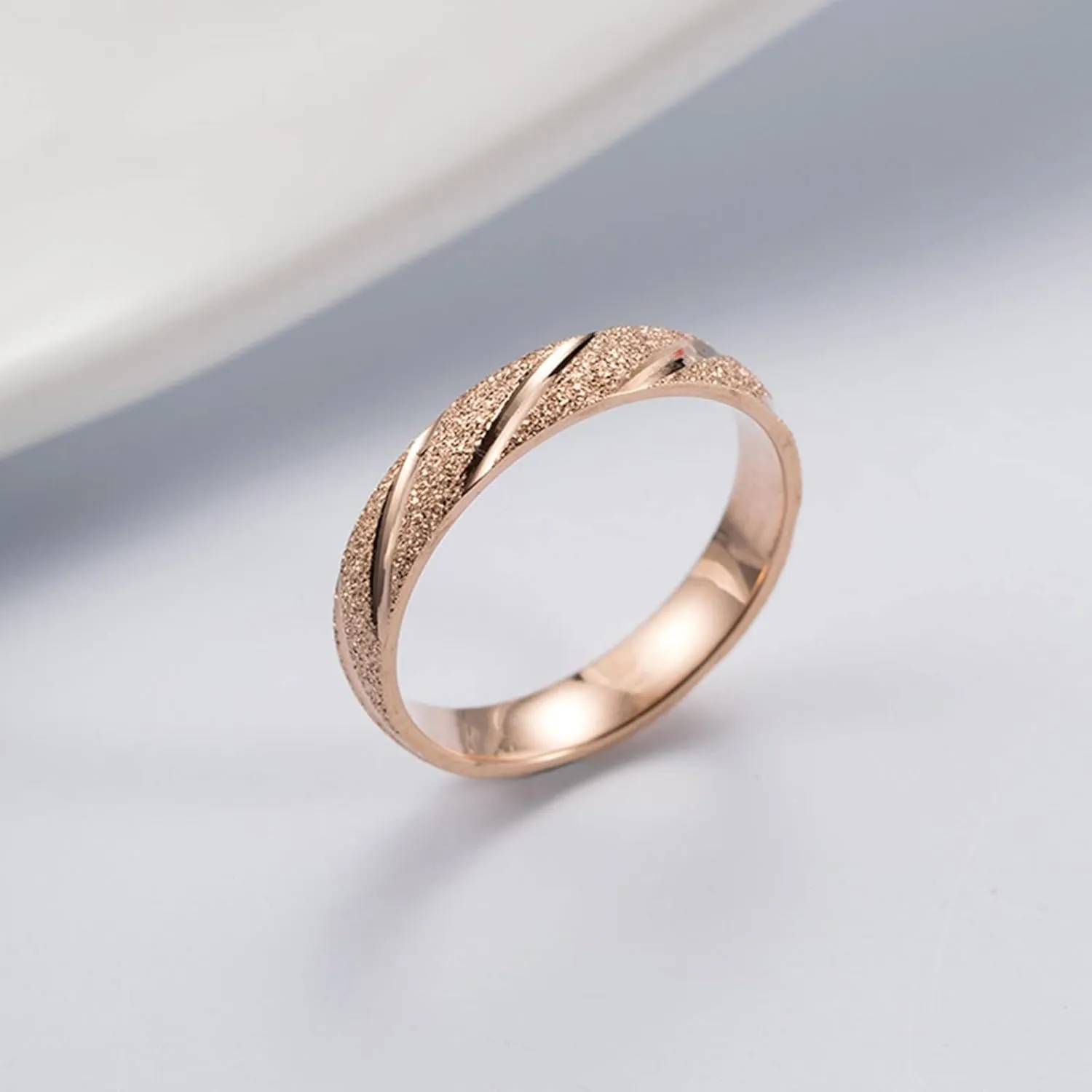 Ring for Men Wedding, Steel Rings for Women 4mm Rose Gold Matte Ring Valentine's Day Couple Rings