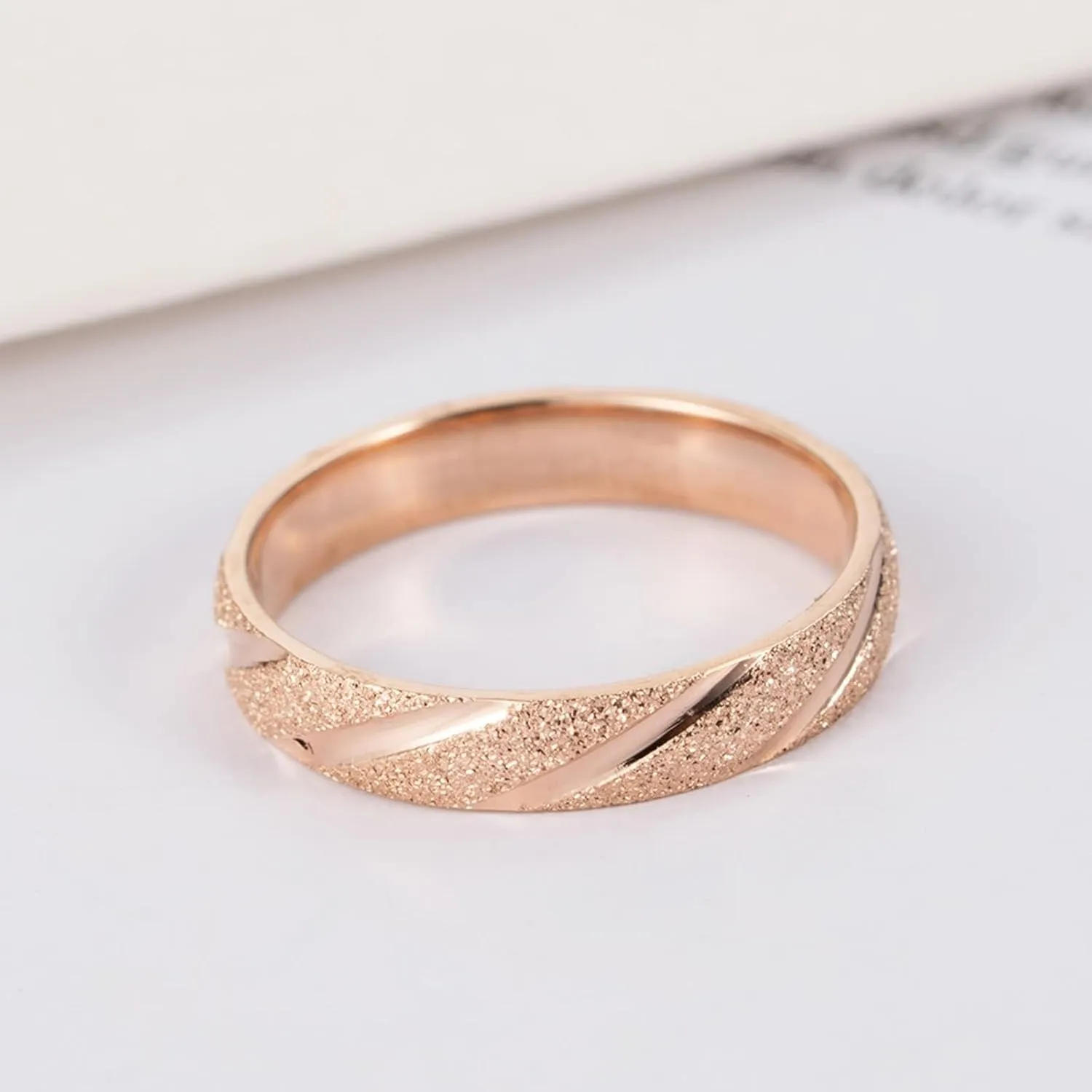 Ring for Men Wedding, Steel Rings for Women 4mm Rose Gold Matte Ring Valentine's Day Couple Rings
